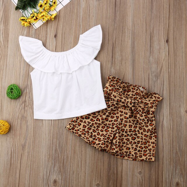 New Products 2019 Baby Kids Girls Sleeveless Tops Leopard Print Pants Shorts 2Pcs Sets Clothes