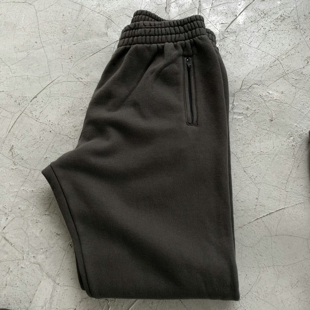 Winter Kanye West Heavy cotton Fleece Sweatpants High Quality Hip Hop Distressed Jogger Pants