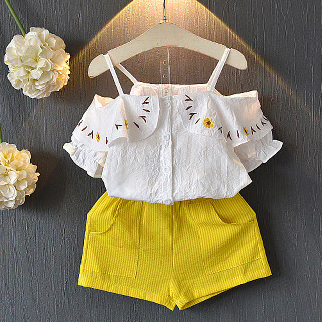 Beenira Girls Clothing Sets 2020 Summer New Products Girl Lady Child Baby Lace Ruffle Hem Sleeveless vest + Shorts Sets For 3-7Y