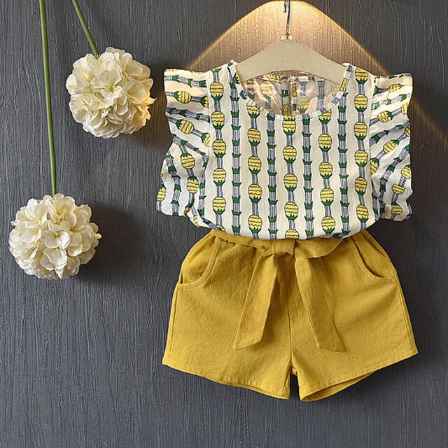 Beenira Girls Clothing Sets 2020 Summer New Products Girl Lady Child Baby Lace Ruffle Hem Sleeveless vest + Shorts Sets For 3-7Y