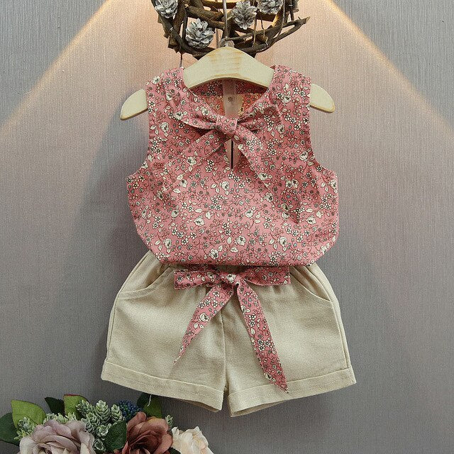 Beenira Girls Clothing Sets 2020 Summer New Products Girl Lady Child Baby Lace Ruffle Hem Sleeveless vest + Shorts Sets For 3-7Y