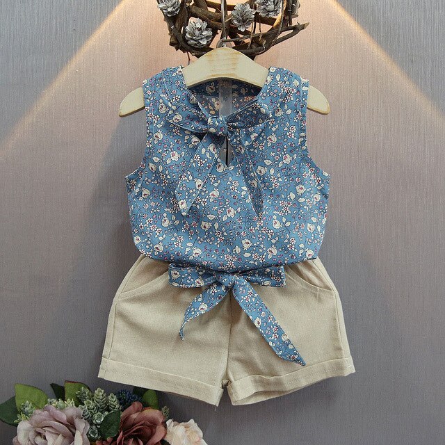 Beenira Girls Clothing Sets 2020 Summer New Products Girl Lady Child Baby Lace Ruffle Hem Sleeveless vest + Shorts Sets For 3-7Y
