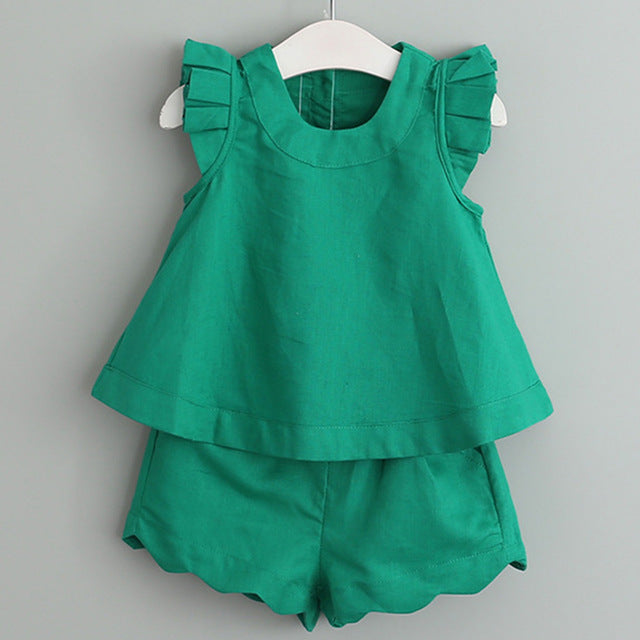 Beenira Girls Clothing Sets 2020 Summer New Products Girl Lady Child Baby Lace Ruffle Hem Sleeveless vest + Shorts Sets For 3-7Y