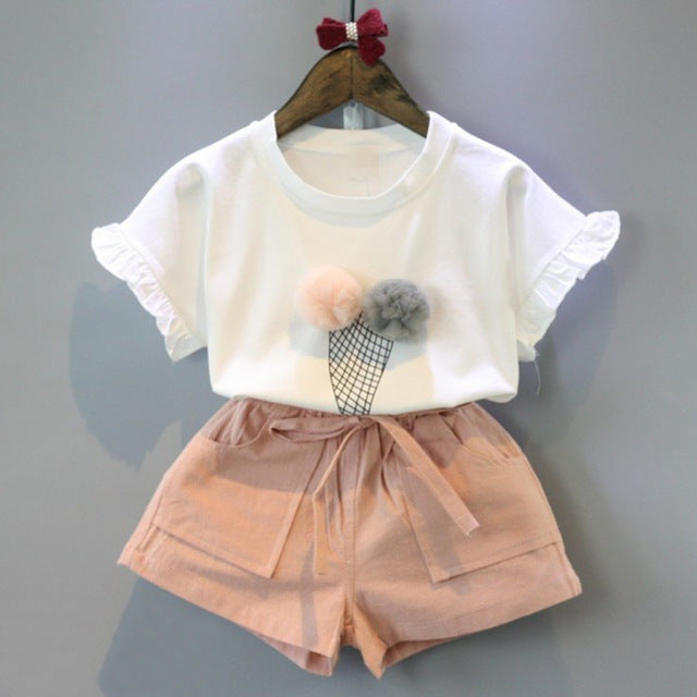 Beenira Girls Clothing Sets 2020 Summer New Products Girl Lady Child Baby Lace Ruffle Hem Sleeveless vest + Shorts Sets For 3-7Y