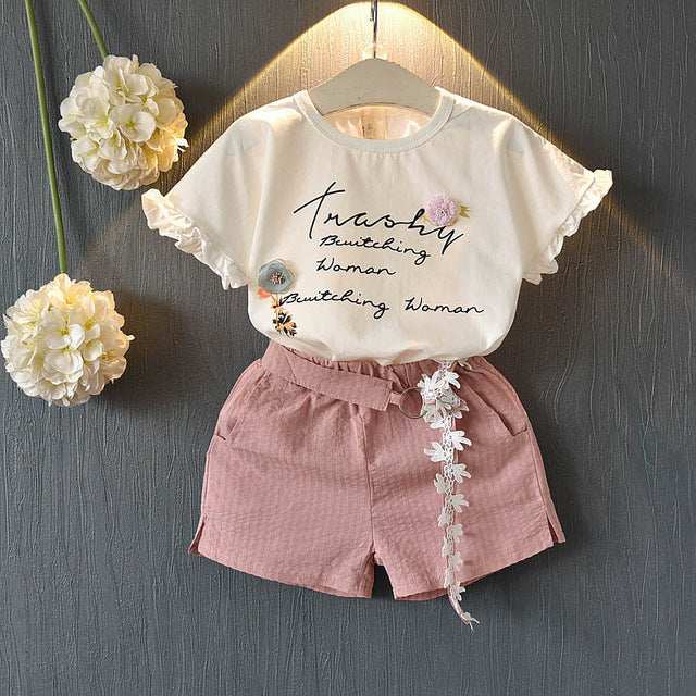 Beenira Girls Clothing Sets 2020 Summer New Products Girl Lady Child Baby Lace Ruffle Hem Sleeveless vest + Shorts Sets For 3-7Y