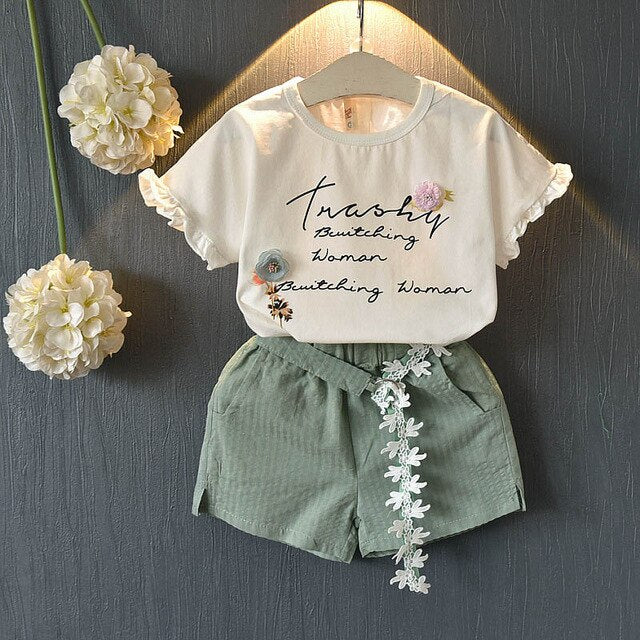 Beenira Girls Clothing Sets 2020 Summer New Products Girl Lady Child Baby Lace Ruffle Hem Sleeveless vest + Shorts Sets For 3-7Y