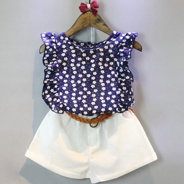 Beenira Girls Clothing Sets 2020 Summer New Products Girl Lady Child Baby Lace Ruffle Hem Sleeveless vest + Shorts Sets For 3-7Y