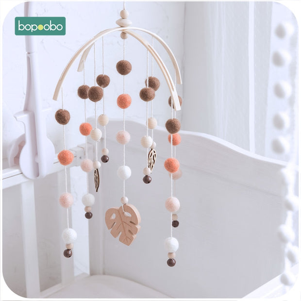 Bopoobo 1 set Silicone Beads Baby Mobile Beech Wood Bird Rattles Wool Balls Kid Room Bed Hanging Decor Nursing Children Products
