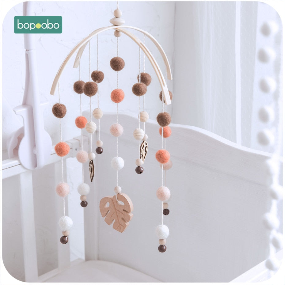 Bopoobo 1 set Silicone Beads Baby Mobile Beech Wood Bird Rattles Wool Balls Kid Room Bed Hanging Decor Nursing Children Products