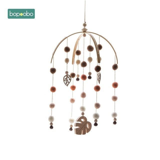 Bopoobo 1 set Silicone Beads Baby Mobile Beech Wood Bird Rattles Wool Balls Kid Room Bed Hanging Decor Nursing Children Products