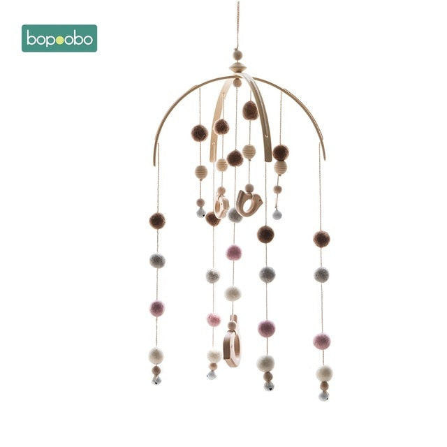 Bopoobo 1 set Silicone Beads Baby Mobile Beech Wood Bird Rattles Wool Balls Kid Room Bed Hanging Decor Nursing Children Products