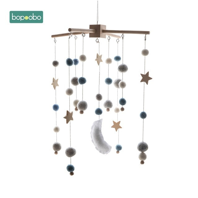 Bopoobo 1 set Silicone Beads Baby Mobile Beech Wood Bird Rattles Wool Balls Kid Room Bed Hanging Decor Nursing Children Products