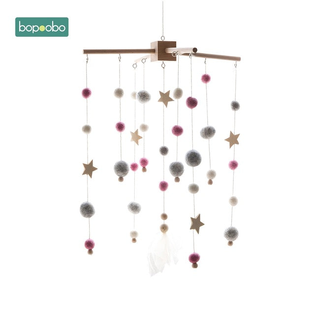 Bopoobo 1 set Silicone Beads Baby Mobile Beech Wood Bird Rattles Wool Balls Kid Room Bed Hanging Decor Nursing Children Products