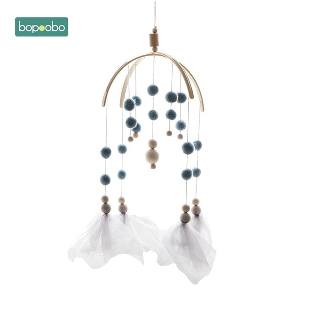 Bopoobo 1 set Silicone Beads Baby Mobile Beech Wood Bird Rattles Wool Balls Kid Room Bed Hanging Decor Nursing Children Products