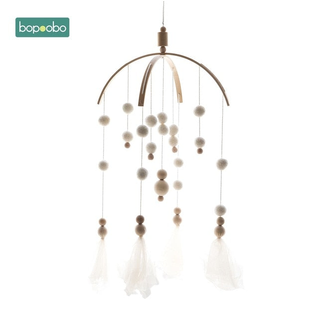 Bopoobo 1 set Silicone Beads Baby Mobile Beech Wood Bird Rattles Wool Balls Kid Room Bed Hanging Decor Nursing Children Products