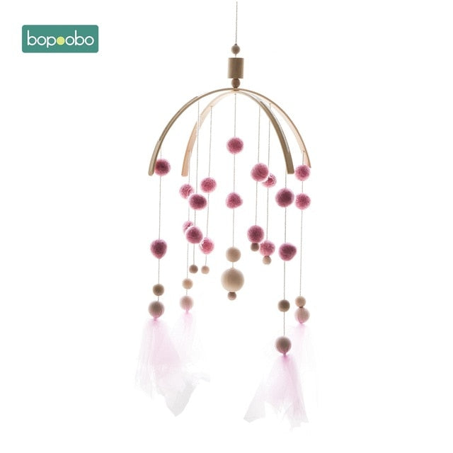 Bopoobo 1 set Silicone Beads Baby Mobile Beech Wood Bird Rattles Wool Balls Kid Room Bed Hanging Decor Nursing Children Products