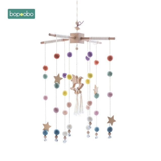 Bopoobo 1 set Silicone Beads Baby Mobile Beech Wood Bird Rattles Wool Balls Kid Room Bed Hanging Decor Nursing Children Products