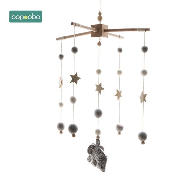 Bopoobo 1 set Silicone Beads Baby Mobile Beech Wood Bird Rattles Wool Balls Kid Room Bed Hanging Decor Nursing Children Products
