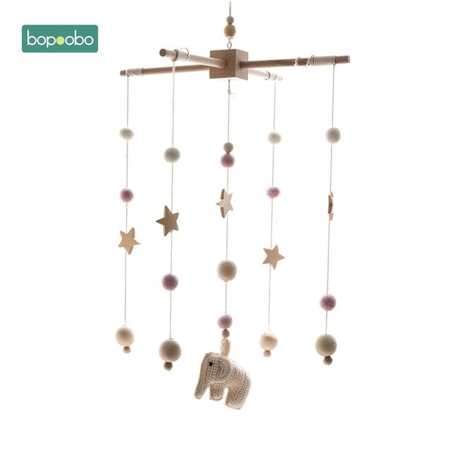 Bopoobo 1 set Silicone Beads Baby Mobile Beech Wood Bird Rattles Wool Balls Kid Room Bed Hanging Decor Nursing Children Products