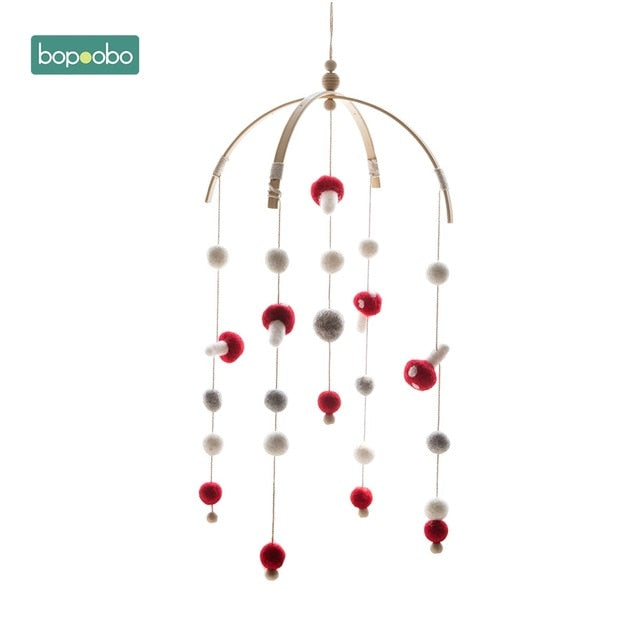 Bopoobo 1 set Silicone Beads Baby Mobile Beech Wood Bird Rattles Wool Balls Kid Room Bed Hanging Decor Nursing Children Products