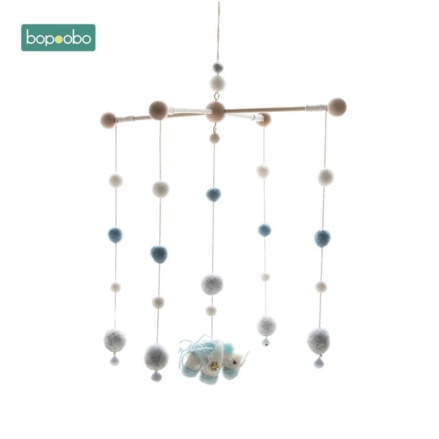 Bopoobo 1 set Silicone Beads Baby Mobile Beech Wood Bird Rattles Wool Balls Kid Room Bed Hanging Decor Nursing Children Products