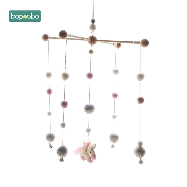 Bopoobo 1 set Silicone Beads Baby Mobile Beech Wood Bird Rattles Wool Balls Kid Room Bed Hanging Decor Nursing Children Products