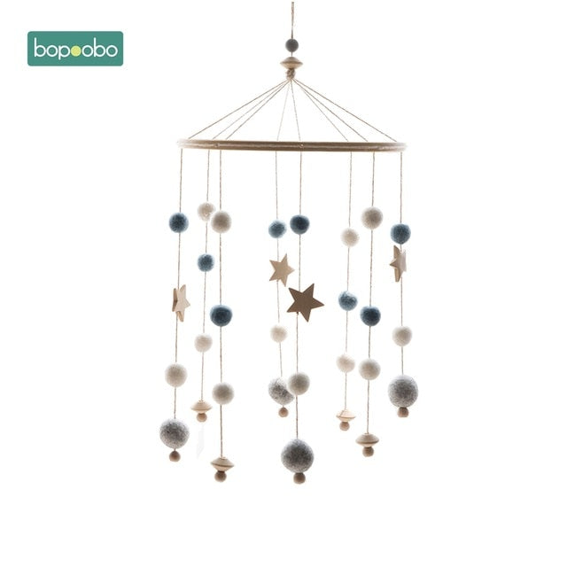 Bopoobo 1 set Silicone Beads Baby Mobile Beech Wood Bird Rattles Wool Balls Kid Room Bed Hanging Decor Nursing Children Products