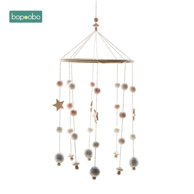 Bopoobo 1 set Silicone Beads Baby Mobile Beech Wood Bird Rattles Wool Balls Kid Room Bed Hanging Decor Nursing Children Products