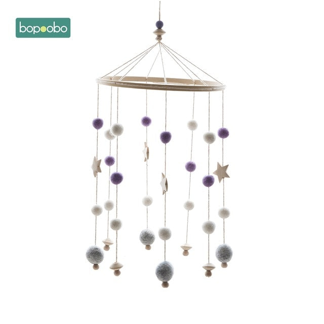 Bopoobo 1 set Silicone Beads Baby Mobile Beech Wood Bird Rattles Wool Balls Kid Room Bed Hanging Decor Nursing Children Products