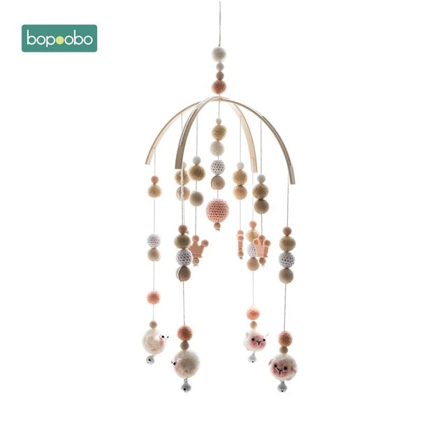 Bopoobo 1 set Silicone Beads Baby Mobile Beech Wood Bird Rattles Wool Balls Kid Room Bed Hanging Decor Nursing Children Products