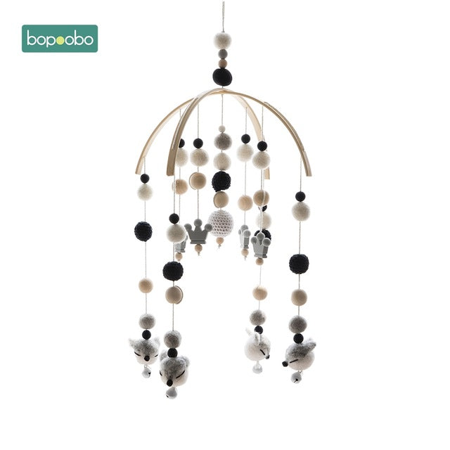 Bopoobo 1 set Silicone Beads Baby Mobile Beech Wood Bird Rattles Wool Balls Kid Room Bed Hanging Decor Nursing Children Products