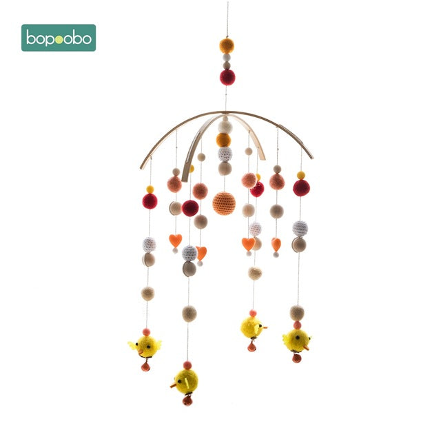 Bopoobo 1 set Silicone Beads Baby Mobile Beech Wood Bird Rattles Wool Balls Kid Room Bed Hanging Decor Nursing Children Products