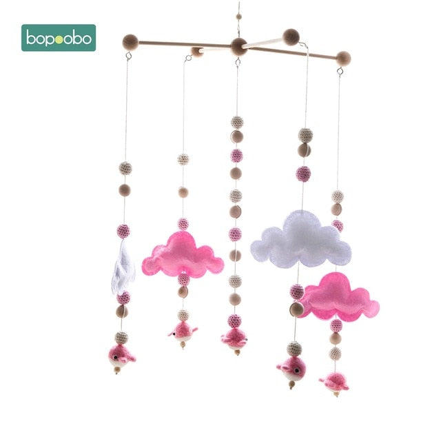 Bopoobo 1 set Silicone Beads Baby Mobile Beech Wood Bird Rattles Wool Balls Kid Room Bed Hanging Decor Nursing Children Products