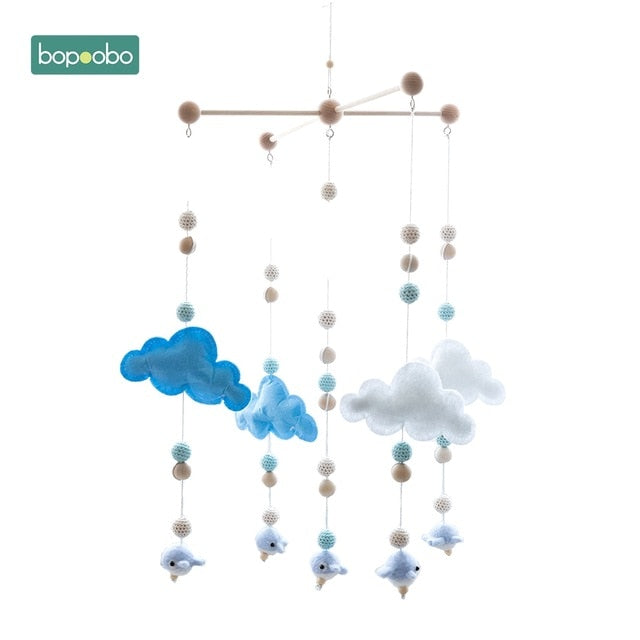 Bopoobo 1 set Silicone Beads Baby Mobile Beech Wood Bird Rattles Wool Balls Kid Room Bed Hanging Decor Nursing Children Products