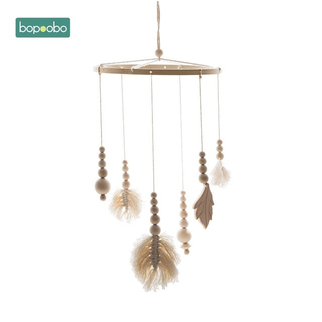 Bopoobo 1 set Silicone Beads Baby Mobile Beech Wood Bird Rattles Wool Balls Kid Room Bed Hanging Decor Nursing Children Products