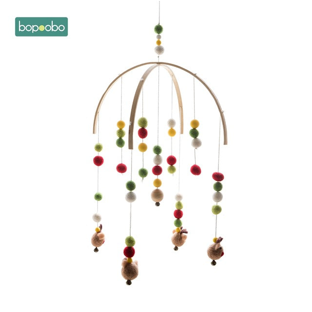 Bopoobo 1 set Silicone Beads Baby Mobile Beech Wood Bird Rattles Wool Balls Kid Room Bed Hanging Decor Nursing Children Products