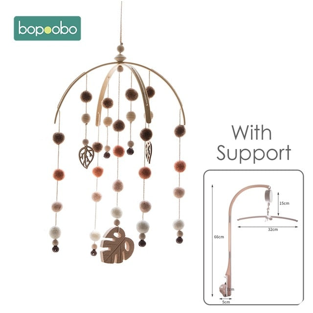 Bopoobo 1 set Silicone Beads Baby Mobile Beech Wood Bird Rattles Wool Balls Kid Room Bed Hanging Decor Nursing Children Products