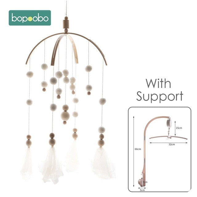 Bopoobo 1 set Silicone Beads Baby Mobile Beech Wood Bird Rattles Wool Balls Kid Room Bed Hanging Decor Nursing Children Products