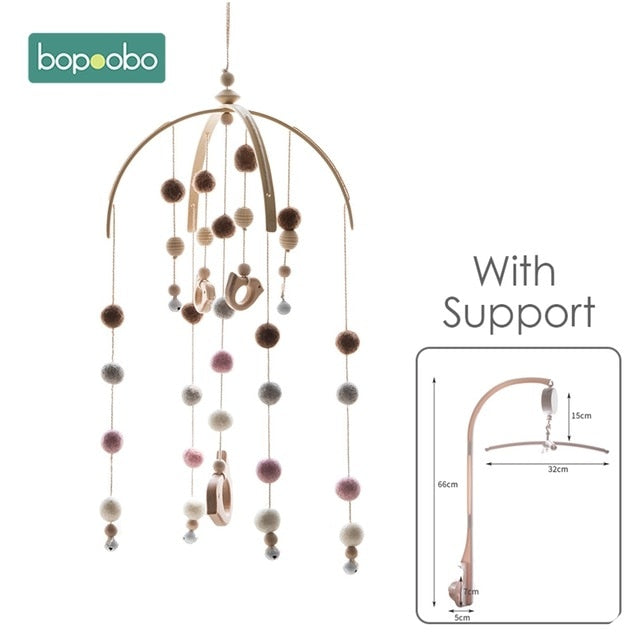 Bopoobo 1 set Silicone Beads Baby Mobile Beech Wood Bird Rattles Wool Balls Kid Room Bed Hanging Decor Nursing Children Products