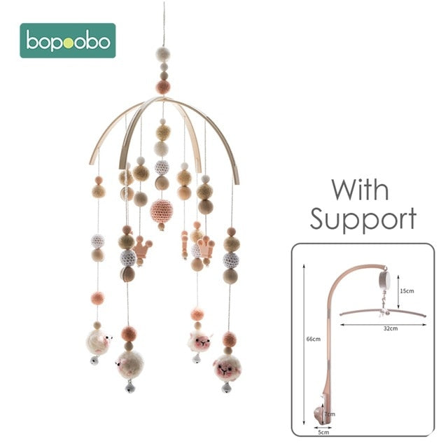 Bopoobo 1 set Silicone Beads Baby Mobile Beech Wood Bird Rattles Wool Balls Kid Room Bed Hanging Decor Nursing Children Products