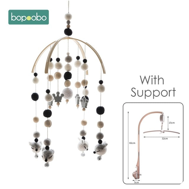 Bopoobo 1 set Silicone Beads Baby Mobile Beech Wood Bird Rattles Wool Balls Kid Room Bed Hanging Decor Nursing Children Products