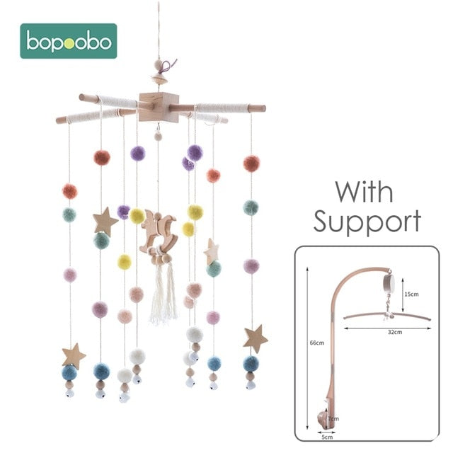 Bopoobo 1 set Silicone Beads Baby Mobile Beech Wood Bird Rattles Wool Balls Kid Room Bed Hanging Decor Nursing Children Products