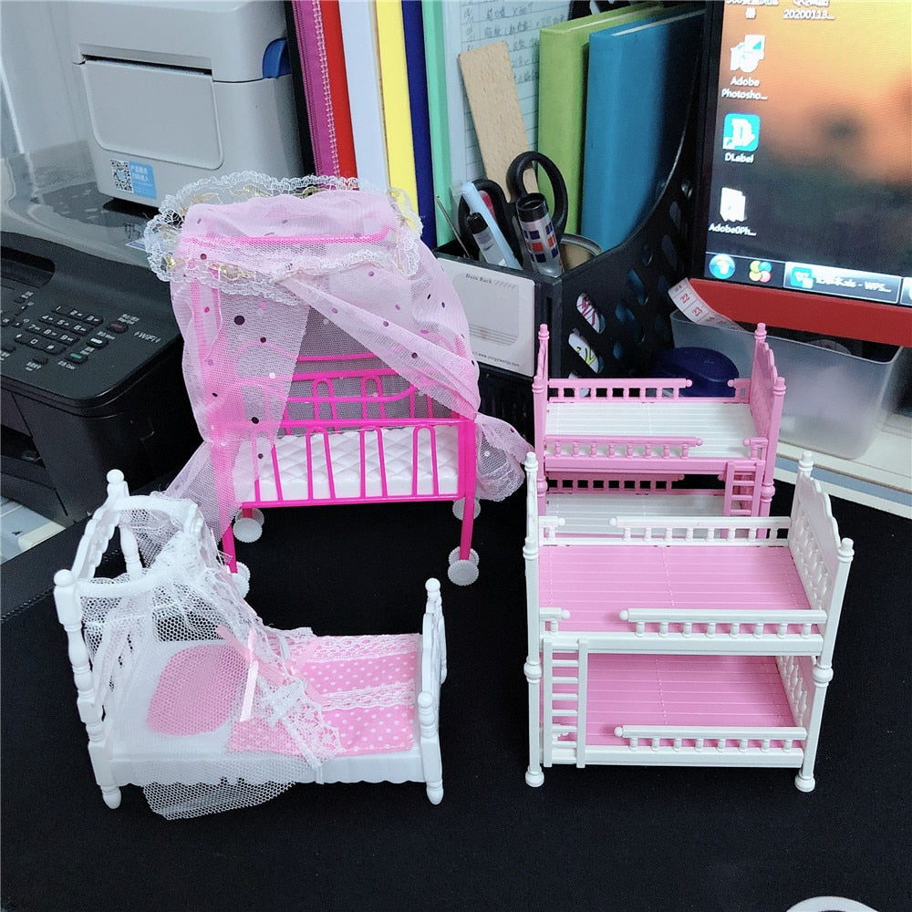 2020 New Fashion Barbies Doll Crib Double Bed Cute Children's Toy Accessories Best Gift for Girls Barbies Plastic Gadget