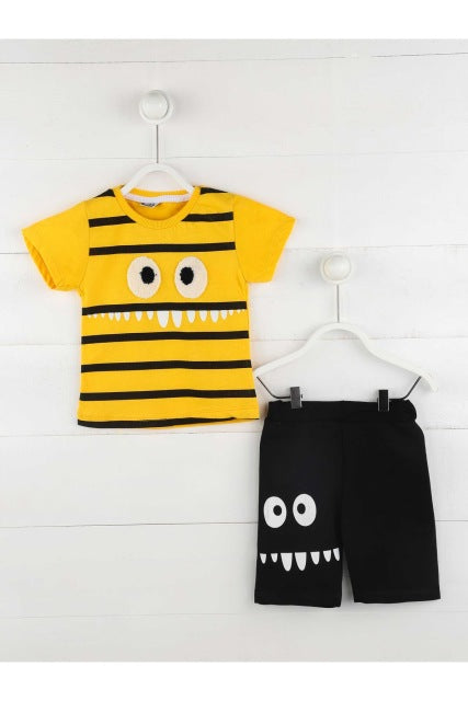 Fashion boys kids teen yellow shorts t-shirt 2 sets spring summer daily casual use stylish design cotton product