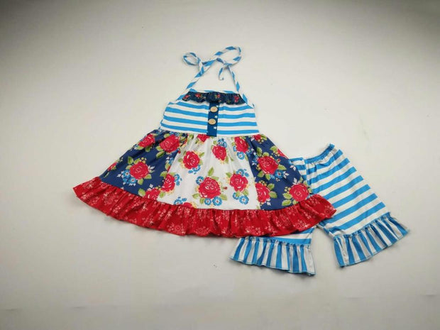 new products popular out of shoulder blue strawberry cute girls' set
