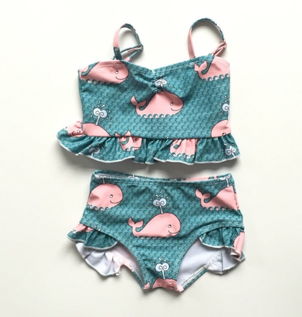 New Products Baby Girl Pink Whale Swimsuit Green Ripple Baby Girl Clothes Boutique Swimsuit