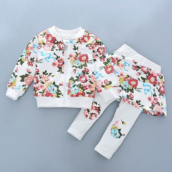 Baby Girls Clothes Sets Spring Autumn Toddler Girl Clothing Suit Kids New Flower Print Pantskirt Kid Clothing Product 1-4Y